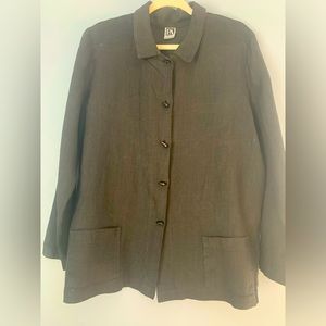 PA Company Boston 100% Linen Shacket Blouse Jacket Size L Black Like New Vintage